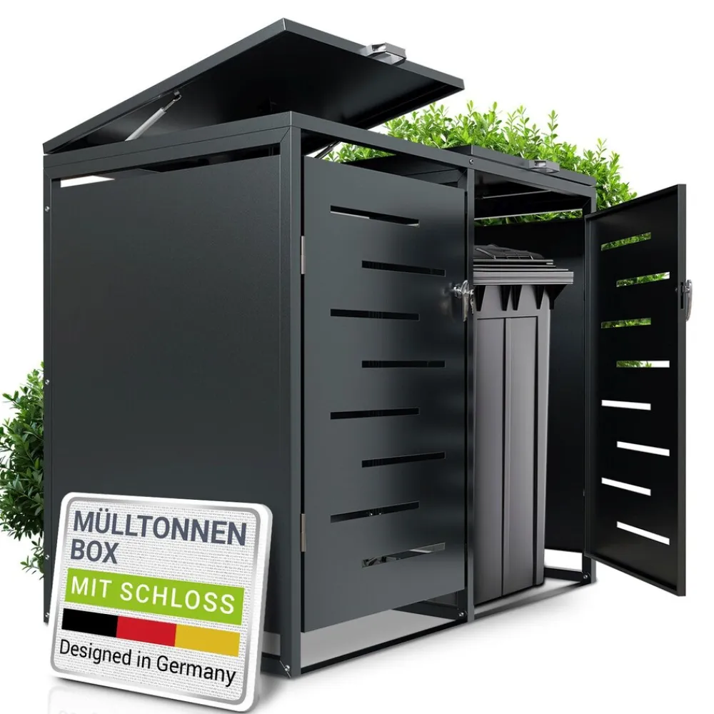 Mülltonnenbox Arel 2er - Metall Gartenbox für Mülltonnen - Aufbewahrungsbox Anthrazit (Produkt aktuell ausverkauft) ^ Juskys Discount