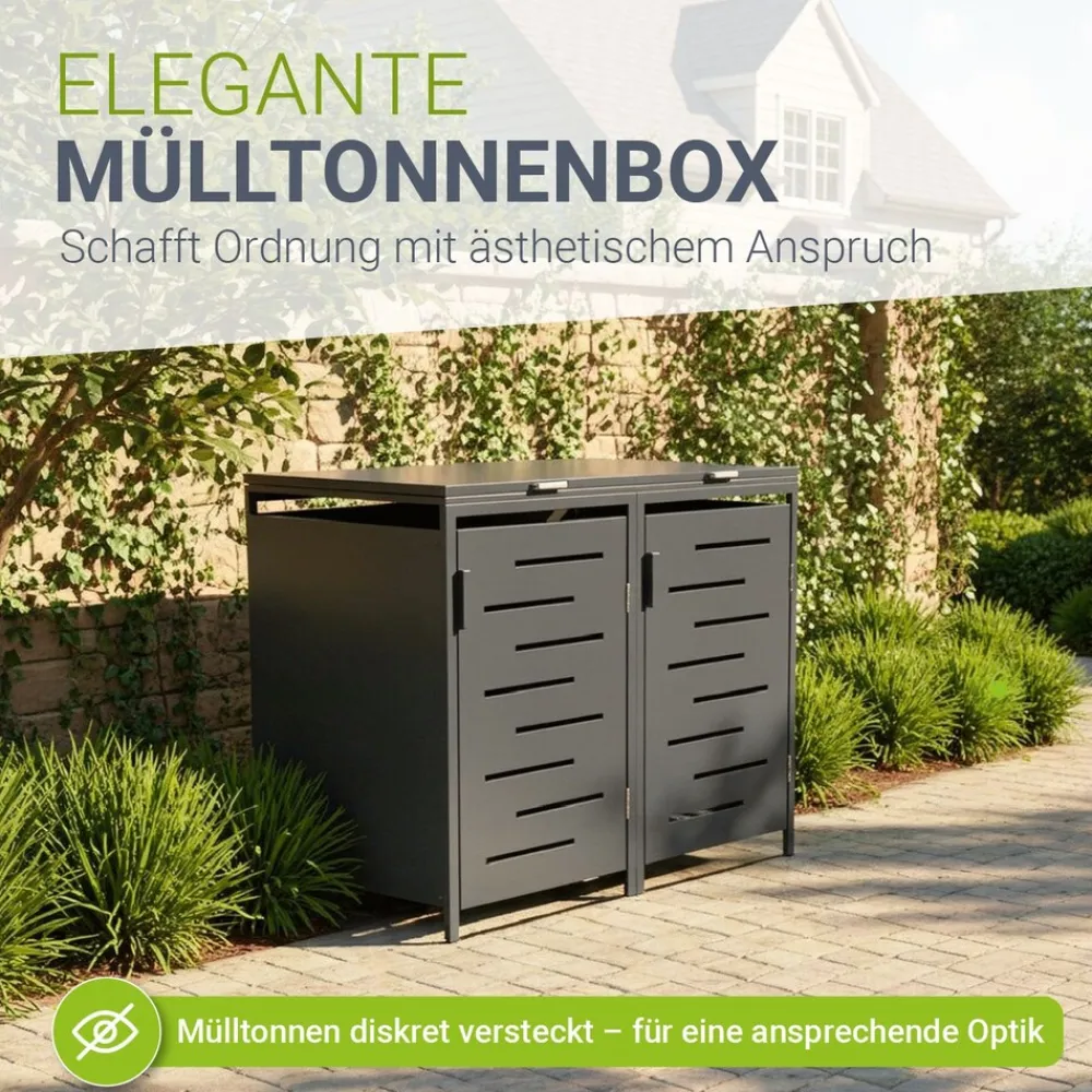 Mülltonnenbox Arel 2er - Metall Gartenbox für Mülltonnen - Aufbewahrungsbox Anthrazit (Produkt aktuell ausverkauft) ^ Juskys Discount