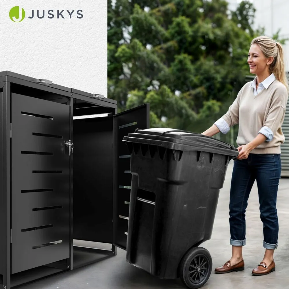 Mülltonnenbox Arel 2er - Metall Gartenbox für Mülltonnen - Aufbewahrungsbox Anthrazit (Produkt aktuell ausverkauft) ^ Juskys Discount