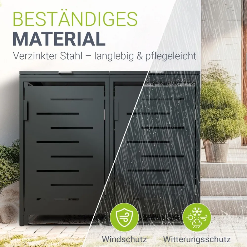 Mülltonnenbox Arel 2er - Metall Gartenbox für Mülltonnen - Aufbewahrungsbox Anthrazit (Produkt aktuell ausverkauft) ^ Juskys Discount