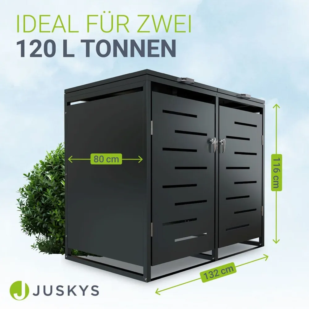 Mülltonnenbox Arel 2er - Metall Gartenbox für Mülltonnen - Aufbewahrungsbox Anthrazit (Produkt aktuell ausverkauft) ^ Juskys Discount