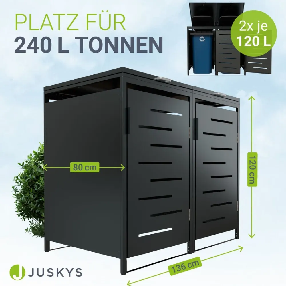 Mülltonnenbox Arel 2er - Metall Gartenbox für Mülltonnen - Aufbewahrungsbox Anthrazit (Produkt aktuell ausverkauft) ^ Juskys Discount
