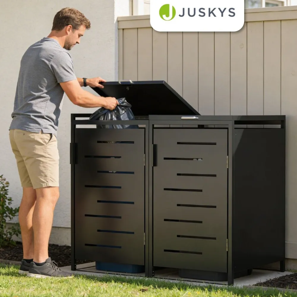 Mülltonnenbox Arel 2er - Metall Gartenbox für Mülltonnen - Aufbewahrungsbox Anthrazit (Produkt aktuell ausverkauft) ^ Juskys Discount