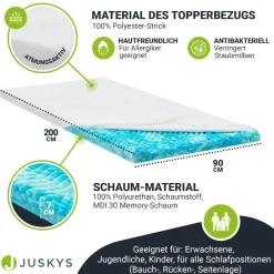 orthopädischer Topper - 7 Zonen aus Memoryschaum 7 cm dick H2 - H3 ^ Juskys