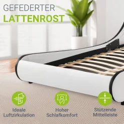 Polsterbett Bett Valencia 180 x 200 cm weiß mit Kaltschaummatratze Doppelbett mit LED ^ Juskys Hot