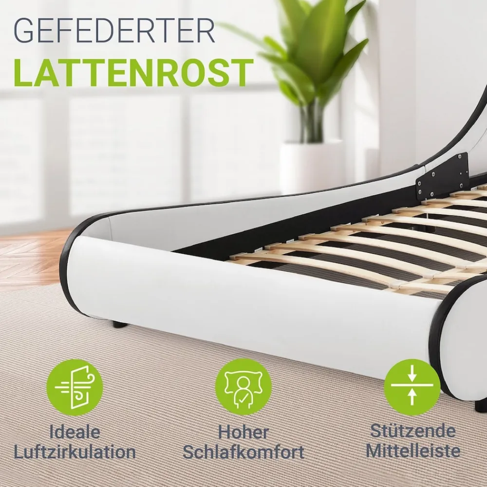 Polsterbett Bett Valencia 180 x 200 cm weiß mit Kaltschaummatratze Doppelbett mit LED ^ Juskys Hot