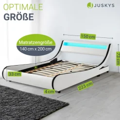 Polsterbett Bett Valencia 180 x 200 cm weiß mit Kaltschaummatratze Doppelbett mit LED ^ Juskys Hot