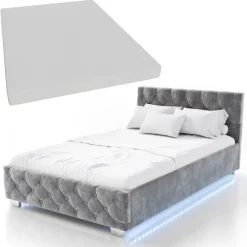 Juskys Polsterbett Nizza 120x200 cm – Matratze, Stauraum & LEDs - Samtbezug mit Steppung - Grau Beige Clearance