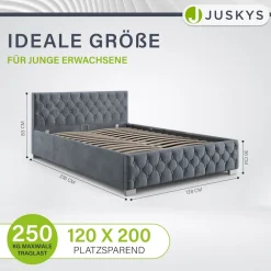 Juskys Polsterbett Nizza 120x200 cm – Matratze, Stauraum & LEDs - Samtbezug mit Steppung - Grau Beige Clearance