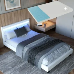 Juskys Polsterbett Paris | 120×200 cm | Bettgestell LED-Beleuchtung, Lattenrost & Matratze Online