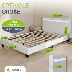 Juskys Polsterbett Paris | 120×200 cm | Bettgestell LED-Beleuchtung, Lattenrost & Matratze Online