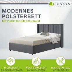 Juskys Polsterbett Savona mit Stauraum, Lattenrost, Samt-Bezug, bis 250 kg - Dunkelgrau Best