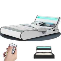 Juskys Polsterbett Valencia 140x200 cm - Bett mit Lattenrost & LED Beleuchtung – Jugendbett weiß New