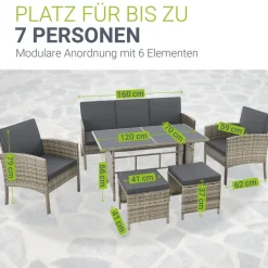Polyrattan Gartenmöbel Sitzgruppe Turin Set 6 teilig inkl. Abdeckung - Outdoor Möbel mit Tisch – Lounge grau-meliert ^ Juskys Sale
