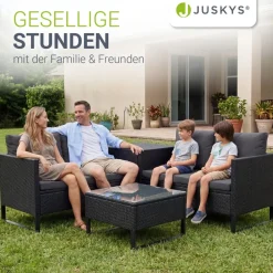 Juskys Polyrattan Lounge Santorini inkl. Abdeckung - Outdoor Sitzecke mit Beistelltisch & Auflagenbox - Schwarz Outlet
