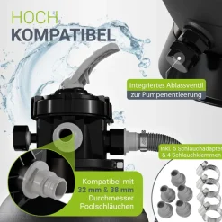 Juskys ® Sandfilteranlage 250 W - leistungsstarke Poolfilteranlage, Filtration mit 7-Wege-Ventil, Robustes Material, 10 L Volumen Outlet