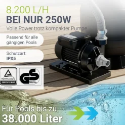 Juskys ® Sandfilteranlage 250 W - leistungsstarke Poolfilteranlage, Filtration mit 7-Wege-Ventil, Robustes Material, 10 L Volumen Outlet