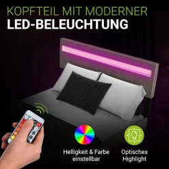 Juskys Schwebebett Lissabon 140 x 200 cm - Schwebendes Design, Integrierte LED-Beleuchtung - beige Weiß