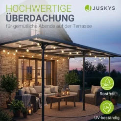 Terrassendach Borneo 5x3 m Aluminium mit Doppelstegplatten Terrassenüberdachung Dunkelgrau ^ Juskys