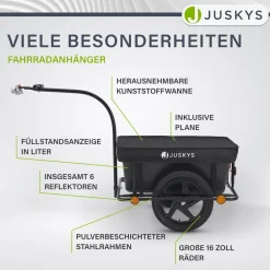 Transportanhänger Fahrradanhänger 90 Liter - Lastenanhänger mit Kupplung, Deichsel & Plane ^ Juskys