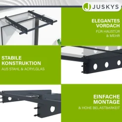 Vordach Manila Dunkelgrau – Pultvordach Acryglas, Stahl – für Tür & Eingangsbereich ^ Juskys Discount