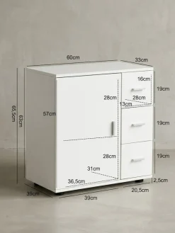 Badezimmerschrank, zeitloses Design, großer Stauraum, matt weiß, 60x65,5x33 cm. ^ KADIMA DESIGN Discount