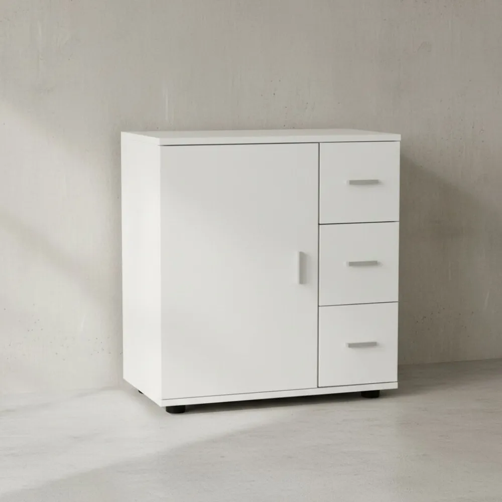 Badezimmerschrank, zeitloses Design, großer Stauraum, matt weiß, 60x65,5x33 cm. ^ KADIMA DESIGN Discount
