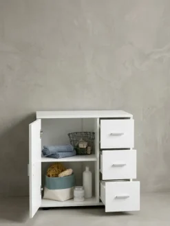 Badezimmerschrank, zeitloses Design, großer Stauraum, matt weiß, 60x65,5x33 cm. ^ KADIMA DESIGN Discount