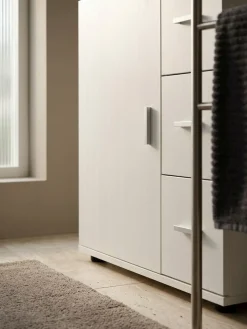 Badezimmerschrank, zeitloses Design, großer Stauraum, matt weiß, 60x65,5x33 cm. ^ KADIMA DESIGN Discount