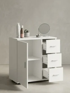 Badezimmerschrank, zeitloses Design, großer Stauraum, matt weiß, 60x65,5x33 cm. ^ KADIMA DESIGN Discount