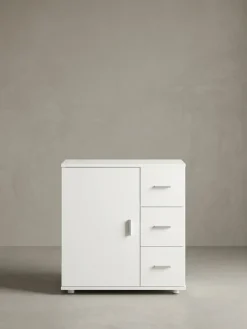 Badezimmerschrank, zeitloses Design, großer Stauraum, matt weiß, 60x65,5x33 cm. ^ KADIMA DESIGN Discount