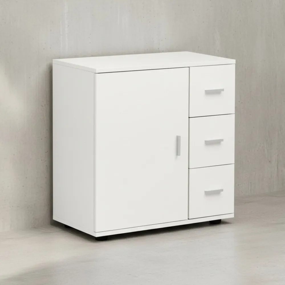 Badezimmerschrank, zeitloses Design, großer Stauraum, matt weiß, 60x65,5x33 cm. ^ KADIMA DESIGN Discount