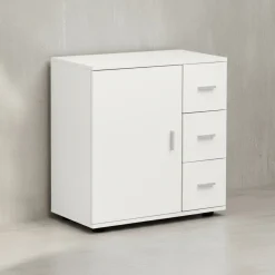 Badezimmerschrank, zeitloses Design, großer Stauraum, matt weiß, 60x65,5x33 cm. ^ KADIMA DESIGN Discount