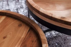 Beistelltisch-Set INDI: 2er Set, runde Tischplatten, Metallgestell, Massivholz, naturbelassen ^ KADIMA DESIGN
