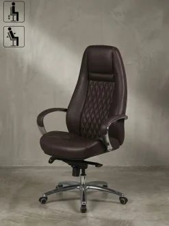 Chefsessel MADRID Echtleder, ergonomisch, Aluminium-Fußkreuz, bis 120 kg, 8 Stunden Sitzdauer ^ KADIMA DESIGN New