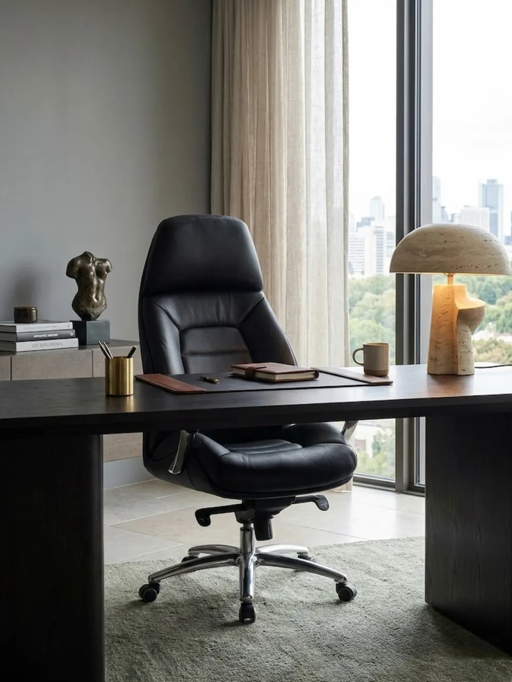 KADIMA DESIGN Chefsessel MIRON aus Leder, Multiblockwippmechanik, bis 120 kg, in 3 Farben verfügbar Schwarz Sale