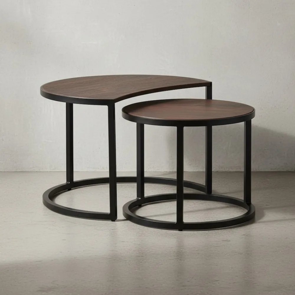 Couchtische ESINO Set: Industrial-Stil, Holz und Metall, handgefertigt, Anti-Rutsch-Noppen, 15 kg/10 kg Belastung ^ KADIMA DESIGN Online