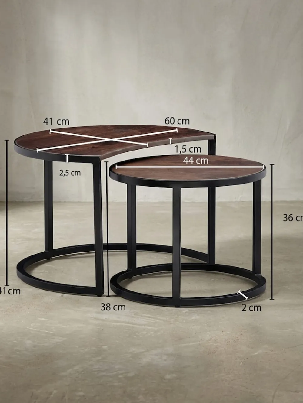 Couchtische ESINO Set: Industrial-Stil, Holz und Metall, handgefertigt, Anti-Rutsch-Noppen, 15 kg/10 kg Belastung ^ KADIMA DESIGN Online