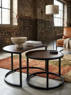 Couchtische ESINO Set: Industrial-Stil, Holz und Metall, handgefertigt, Anti-Rutsch-Noppen, 15 kg/10 kg Belastung ^ KADIMA DESIGN Online