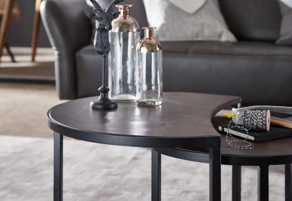 Couchtische ESINO Set: Industrial-Stil, Holz und Metall, handgefertigt, Anti-Rutsch-Noppen, 15 kg/10 kg Belastung ^ KADIMA DESIGN Online
