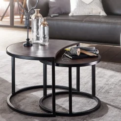 Couchtische ESINO Set: Industrial-Stil, Holz und Metall, handgefertigt, Anti-Rutsch-Noppen, 15 kg/10 kg Belastung ^ KADIMA DESIGN Online