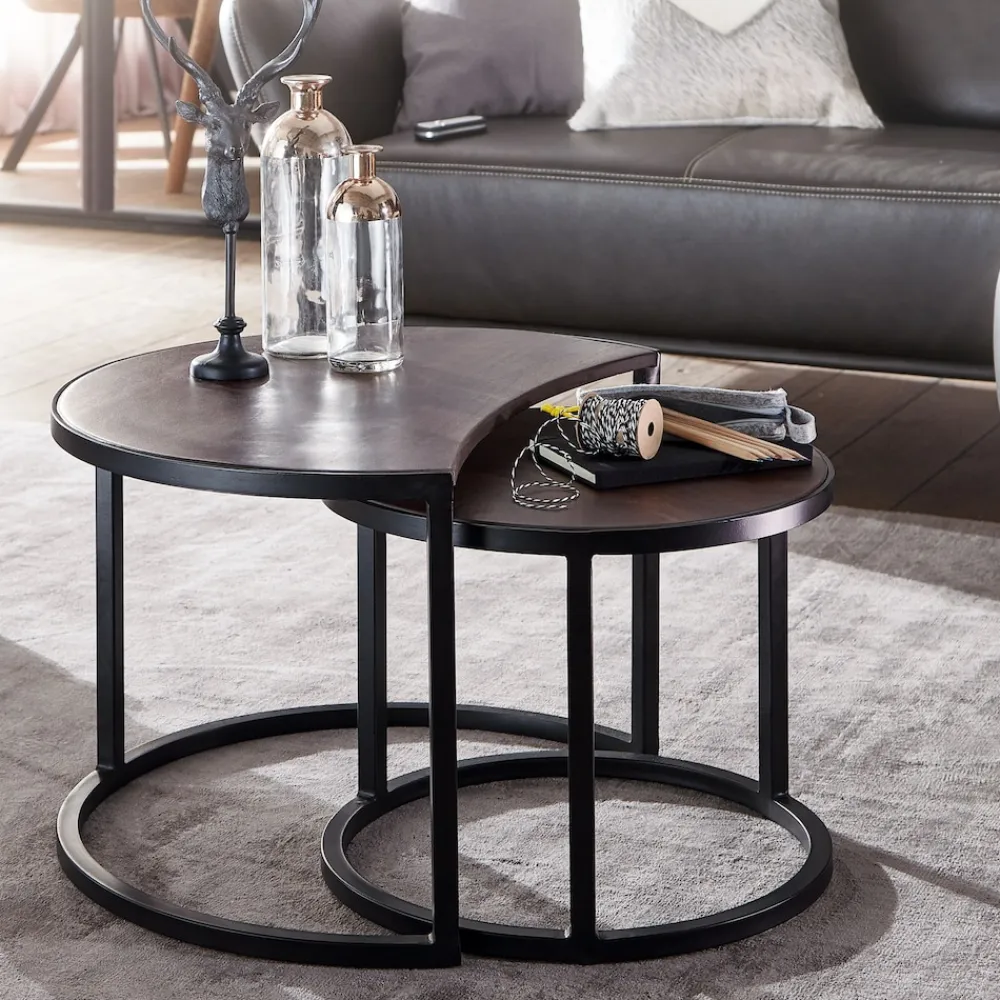 Couchtische ESINO Set: Industrial-Stil, Holz und Metall, handgefertigt, Anti-Rutsch-Noppen, 15 kg/10 kg Belastung ^ KADIMA DESIGN Online