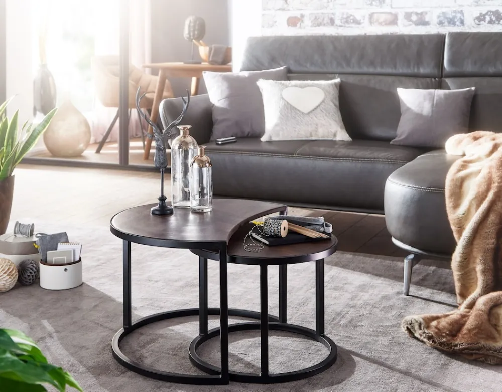 Couchtische ESINO Set: Industrial-Stil, Holz und Metall, handgefertigt, Anti-Rutsch-Noppen, 15 kg/10 kg Belastung ^ KADIMA DESIGN Online