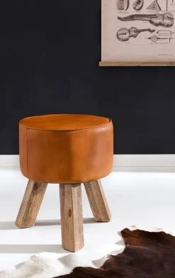 Country-Stil Sitzhocker, Ziegenleder, Holzgestell, 45 cm - Robust & Handgefertigt ^ KADIMA DESIGN Best