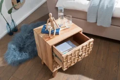 KADIMA DESIGN Handgefertigtes Nachtkästchen aus Massivholz, moderner Landhaus-Stil, 2 Schubladen Outlet