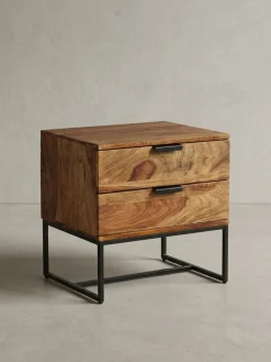 KADIMA DESIGN Industrial Nachtkonsole aus Sheesham-Holz und Eisen, 2 Schubladen, 50x40x51 cm Outlet
