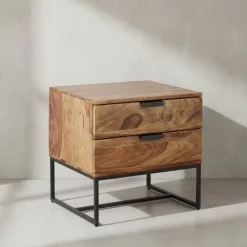 KADIMA DESIGN Industrial Nachtkonsole aus Sheesham-Holz und Eisen, 2 Schubladen, 50x40x51 cm Outlet
