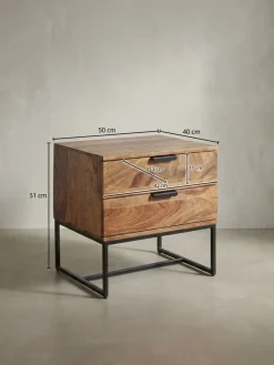 KADIMA DESIGN Industrial Nachtkonsole aus Sheesham-Holz und Eisen, 2 Schubladen, 50x40x51 cm Outlet