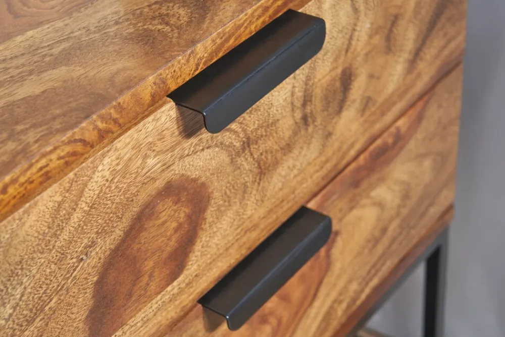 KADIMA DESIGN Industrial Nachtkonsole aus Sheesham-Holz und Eisen, 2 Schubladen, 50x40x51 cm Outlet