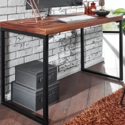 KADIMA DESIGN Industrie Schreibtisch, Sheesham-Massivholz/Metall, Handgefertigt, Materialmix